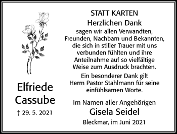 Traueranzeige von Elfriede Cassube von Cellesche Zeitung