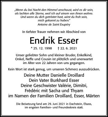 Traueranzeige von Endrik Esser von Cellesche Zeitung