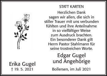 Traueranzeige von Erika Gugel von Cellesche Zeitung