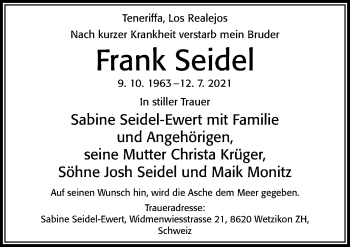 Traueranzeige von Frank Seidel von Cellesche Zeitung