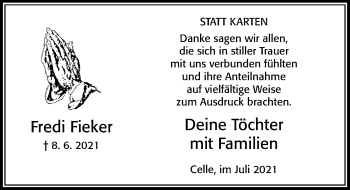 Traueranzeige von Fredi Fieker von Cellesche Zeitung
