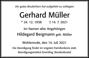 Traueranzeige von Gerhard Müller von Cellesche Zeitung