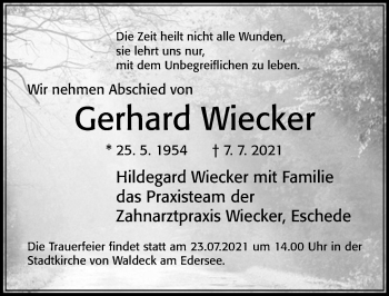 Traueranzeige von Gerhard Wiecker von Cellesche Zeitung