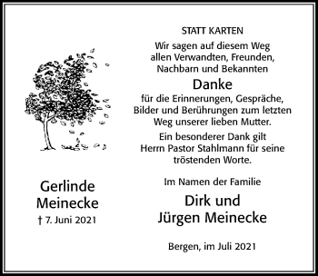 Traueranzeige von Gerlinde Meinecke von Cellesche Zeitung