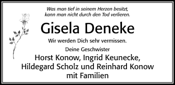 Traueranzeige von Gisela Deneke von Cellesche Zeitung