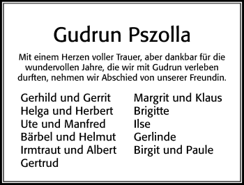 Traueranzeige von Gudrun Pszolla von Cellesche Zeitung