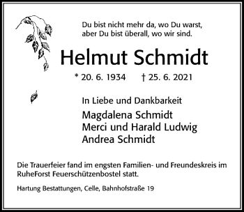 Traueranzeige von Helmut Schmidt von Cellesche Zeitung