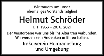 Traueranzeige von Helmut Schröder von Cellesche Zeitung