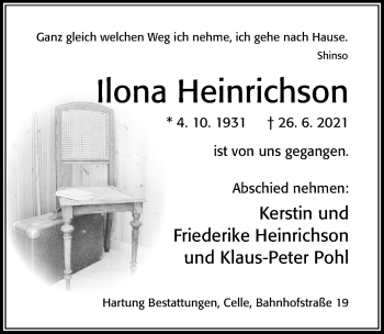 Traueranzeige von Ilona Heinrichson von Cellesche Zeitung