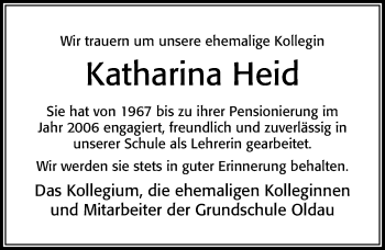 Traueranzeige von Katharina Heid von Cellesche Zeitung