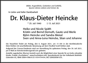 Traueranzeige von Klaus-Dieter Heincke von Cellesche Zeitung