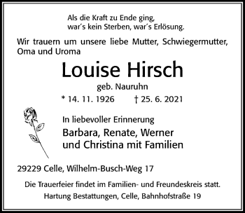 Traueranzeige von Louise Hirsch von Cellesche Zeitung