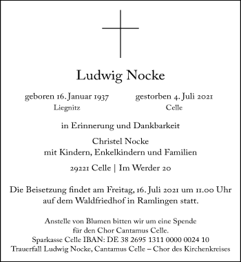 Traueranzeige von Ludwig Nocke von Cellesche Zeitung