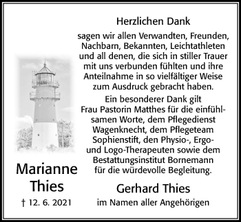 Traueranzeige von Marianne Thies von Cellesche Zeitung