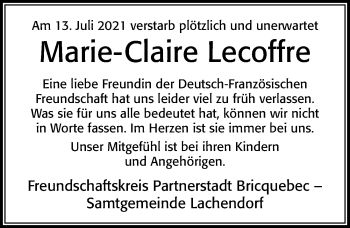 Traueranzeige von Marie-Claire Lecoffre von Cellesche Zeitung