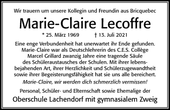 Traueranzeige von Marie-Claire Lecoffre von Cellesche Zeitung