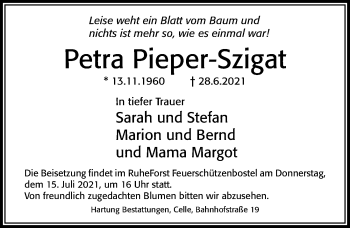 Traueranzeige von Petra Pieper-Szigat von Cellesche Zeitung