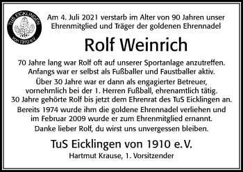 Traueranzeige von Rolf Weinrich von Cellesche Zeitung