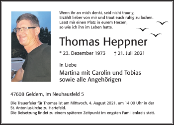 Traueranzeige von Thomas Heppner von Cellesche Zeitung