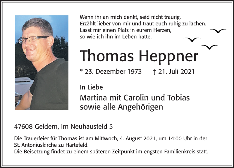  Traueranzeige für Thomas Heppner vom 31.07.2021 aus Cellesche Zeitung