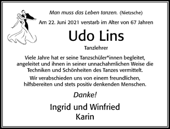 Traueranzeige von Udo Lins von Cellesche Zeitung