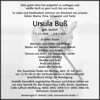 Traueranzeige von Ursula Buß von Cellesche Zeitung