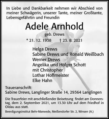Traueranzeige von Adele Arnhold von Cellesche Zeitung