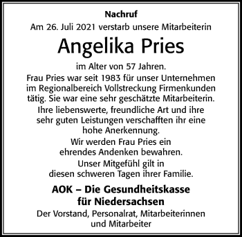 Traueranzeige von Angelika Pries von Cellesche Zeitung