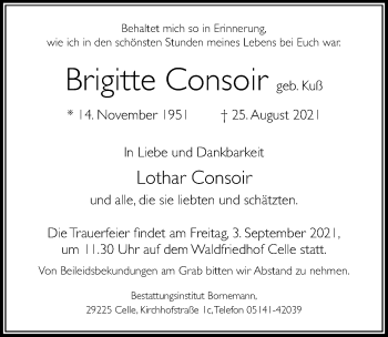 Traueranzeige von Brigitte Consoir von Cellesche Zeitung