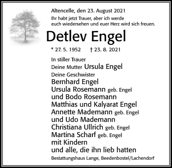 Traueranzeige von Detlev Engel von Cellesche Zeitung