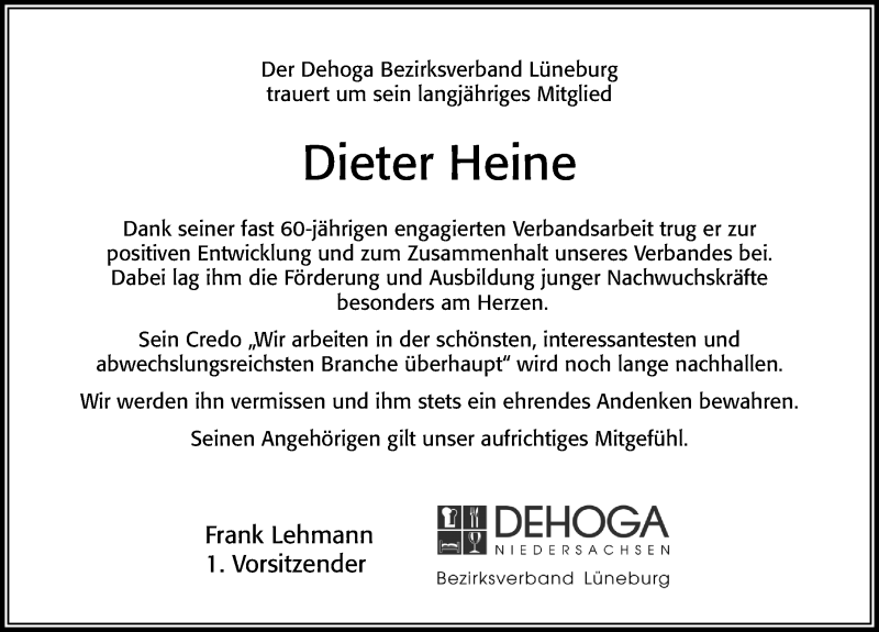 Traueranzeige für Dieter Heine vom 12.08.2021 aus Cellesche Zeitung