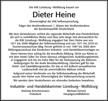 Traueranzeige von Dieter Heine von Cellesche Zeitung