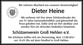 Traueranzeige von Dieter Heine von Cellesche Zeitung