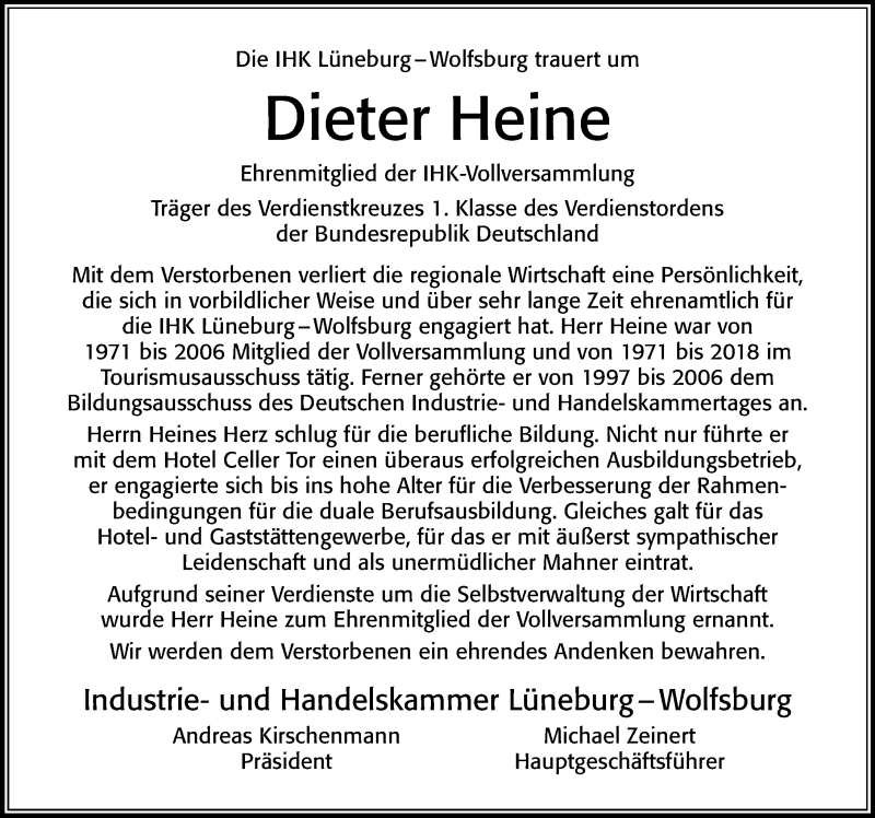  Traueranzeige für Dieter Heine vom 11.08.2021 aus Cellesche Zeitung