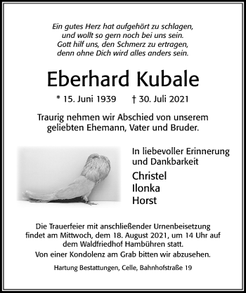 Traueranzeige von Eberhard Kubale von Cellesche Zeitung