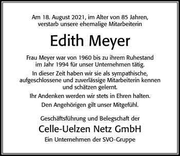 Traueranzeige von Edith Meyer von Cellesche Zeitung