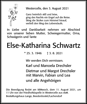 Traueranzeige von Else-Katharina Schwartz von Cellesche Zeitung