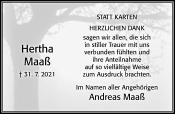 Traueranzeige von Hertha Maaß von Cellesche Zeitung