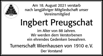 Traueranzeige von Ingbert Preugschat von Cellesche Zeitung