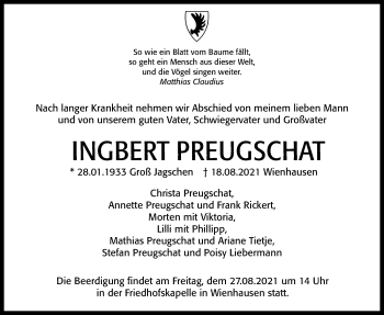 Traueranzeige von Ingbert Preugschat von Cellesche Zeitung