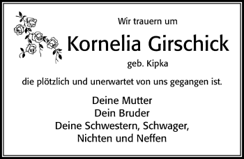Traueranzeige von Kornelia Girschick von Cellesche Zeitung
