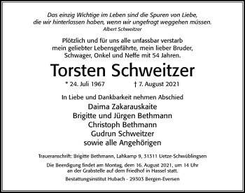 Traueranzeige von Torsten Schweitzer von Cellesche Zeitung