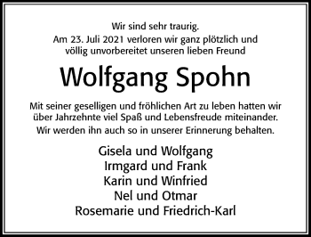 Traueranzeige von Wolfgang Spohn von Cellesche Zeitung