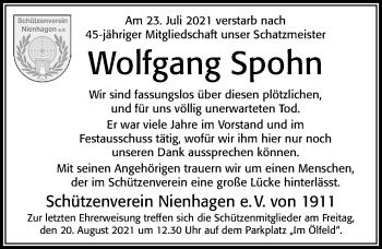 Traueranzeige von Wolfgang Spohn von Cellesche Zeitung