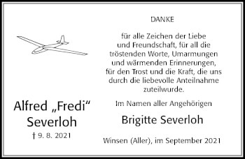 Traueranzeige von Alfred Severloh von Cellesche Zeitung