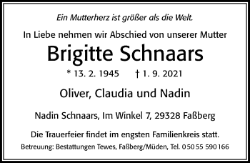 Traueranzeige von Brigitte Schnaars von Cellesche Zeitung