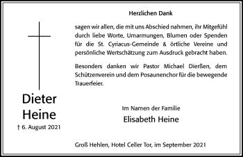 Traueranzeige von Dieter Heine von Cellesche Zeitung