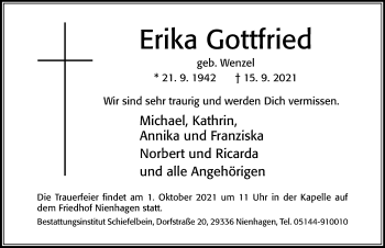 Traueranzeige von Erika Gottfried von Cellesche Zeitung