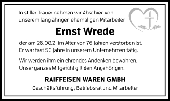 Traueranzeige von Ernst Wrede von Cellesche Zeitung