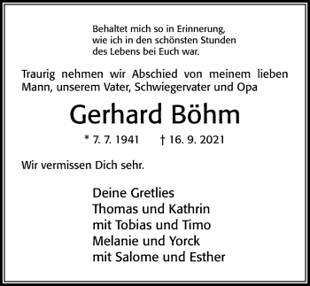 Traueranzeige von Gerhard Böhm von Cellesche Zeitung